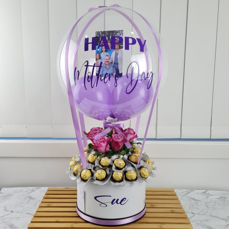 Luxury Silver Chocolates & Flower Hot Air Balloon